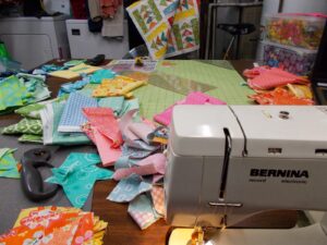 Scrap filled sewing area