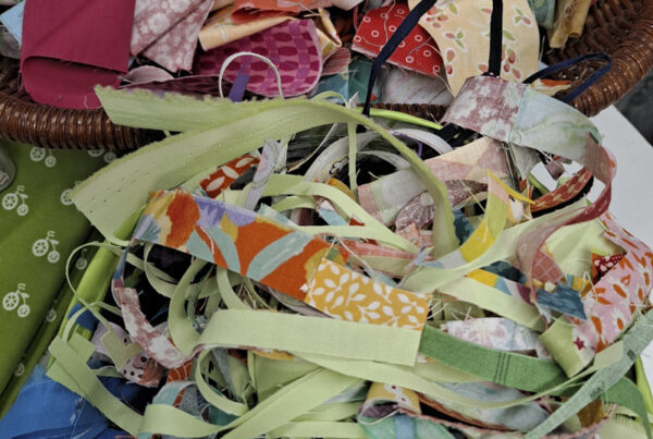 Scrappy fabric strips to skinny to sew