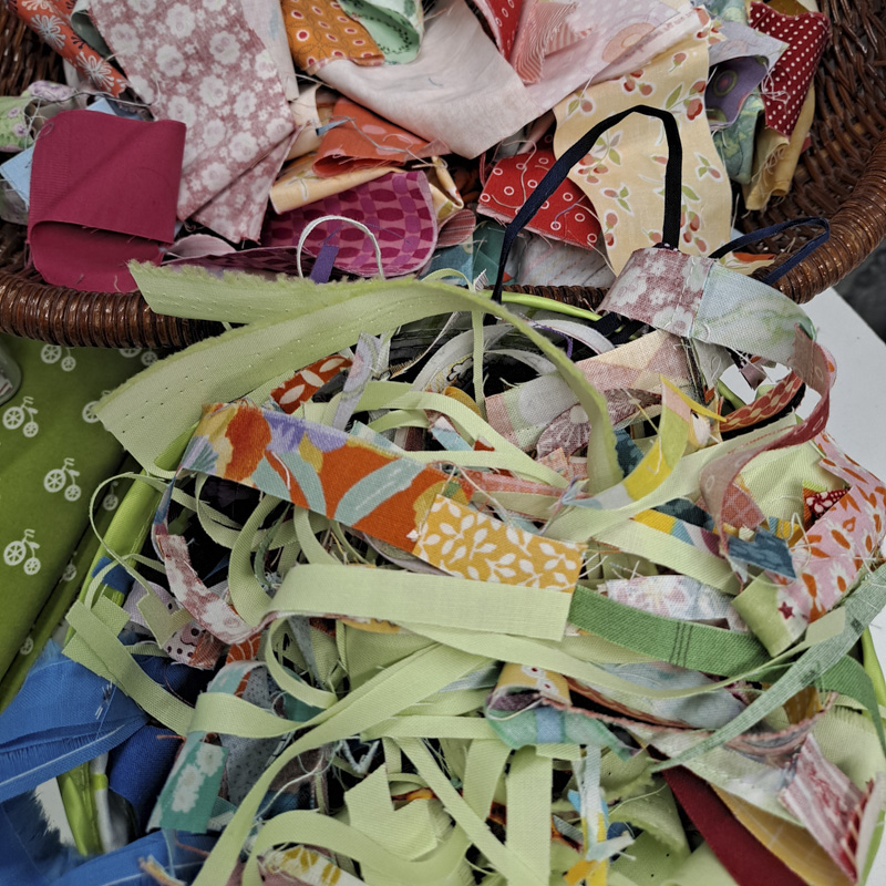Scrappy fabric strips to skinny to sew