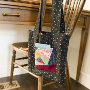 Tote bag with crazy quilt pocket