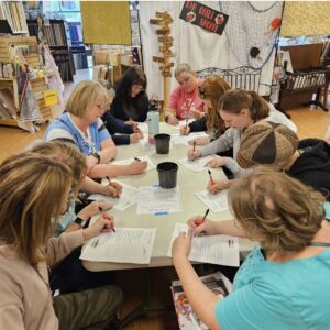 quilters playing game at quilt shop